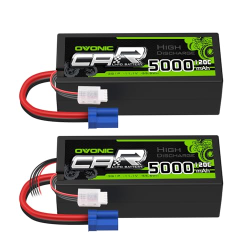 OVONIC 3s Lipo Akku 11.1V 5000mAh 120C mit EC5 Stecker Lipo Batterie für RC Auto Truck Truggy Quadcopter Hubschrauber LKW Boot Flugzeug (2 Stück) von OVONIC