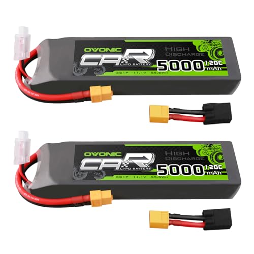 OVONIC 3s Lipo Akku 11.1V 5000mAh 120C mit TRX Stecker Lipo Batterie für RC Auto Truck Truggy Quadcopter Hubschrauber (2 Stück) von OVONIC