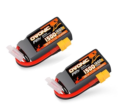 OVONIC 3s Lipo Akku 1500mAh 120C 11.1V Lipo mit XT60 Stecker für FPV RC Flugzeug Auto RC Quadcopter Hubschrauber LKW Boot Hobby (2 Packs von OVONIC