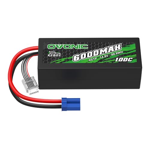 OVONIC 4S Lipo Akku 14.8V 100C 6000mAh RC Akku mit EC5 Anschluss für RC Auto Boot LKW Buggy Associated Team DIY Hobby von OVONIC