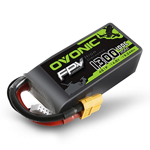 OVONIC 4S Lipo Akku 14.8V 1300mAh 100C mit XT60 Stecker Lipo Batterie Zellen für FPV UAV RC Flugzeug Auto Evader BX Quadcopter Hubschrauber LKW Boot (1 Stück) von OVONIC