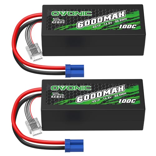 OVONIC 4S Lipo Akku 6000mAh 100C 14.8V RC Akku mit EC5 Anschluss für RC Auto Boot LKW Buggy Associated Team DIY Hobby(2PCS) von OVONIC
