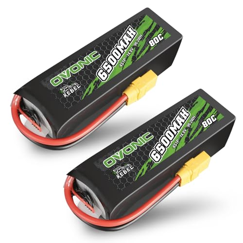 OVONIC 4S Lipo Akku 6500mAh 80C 14.8V mit XT90 Stecker für RC Auto RC Truggy Buggy RC Hobby（2PCS） von OVONIC