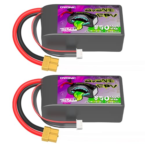 OVONIC 4S Lipo Akku 850mAh 14.8V 130C mit XT60 Reble Series 2.0 für RC Evader BX Auto RC Truck RC Truggy RC Flugzeug UAV Drohne FPV （2PCS） von OVONIC