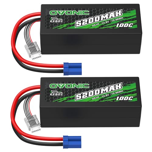 OVONIC 4s Lipo Akku 14.8V 100C 5200mAh mit Deans T Stecker Hardcase für RC Auto Truck Truggy Quadcopter Hubschrauber LKW Boot Flugzeug(2PCS) von OVONIC
