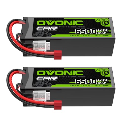 OVONIC 4s Lipo Akku 14.8V 120C 6500mAh mit Deans T Stecker für RC Auto Truck Truggy Quadcopter Hubschrauber LKW Boot Flugzeug(2PCS) von OVONIC