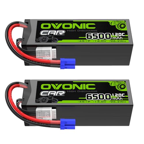 OVONIC 4s Lipo Akku 14.8V 120C 6500mAh mit EC5 Stecker für RC Auto Truck Truggy Quadcopter Hubschrauber LKW Boot Flugzeug(2PCS) von OVONIC