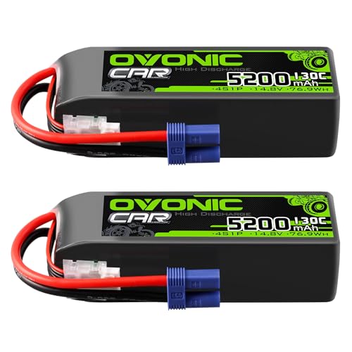 OVONIC 4s Lipo Akku 14.8V 5200mAh 130C mit EC5 Stecker Lipo Batterie für RC Auto Truck Truggy Quadcopter Hubschrauber LKW Boot Flugzeug(2PCS) von OVONIC