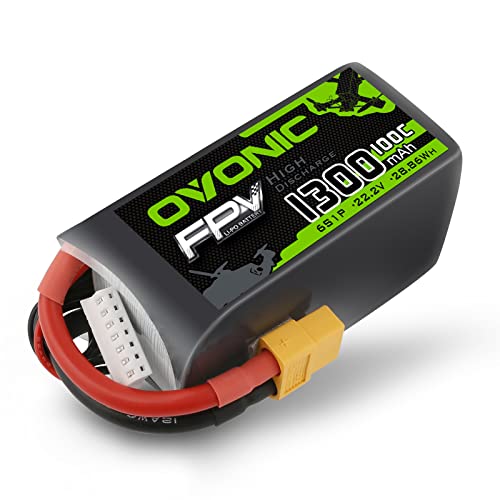 OVONIC 6s Lipo Akku 1300mAh 100C 22.2V Lipo mit XT60 Stecker RC Lipo für FPV RC Flugzeug Auto Evader BX Quadcopter Hubschrauber LKW Boot (1 Stück) von OVONIC