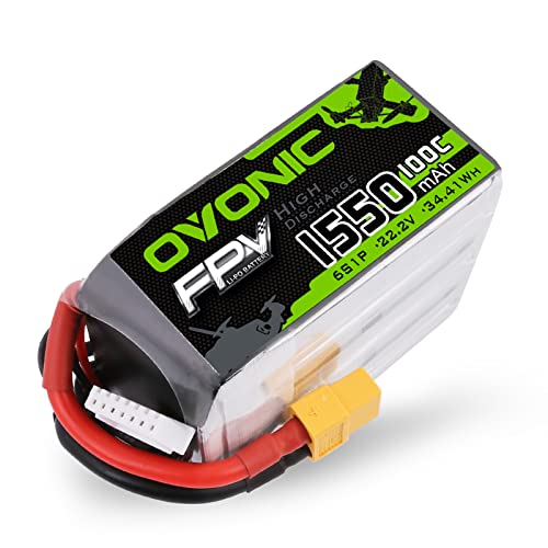 OVONIC 6s Lipo Akku 1550mAh 100C 22,2V FPV Akku mit XT60 für RC Flugzeug Quadcopter Drohne FPV Racing DIY Hobby von OVONIC