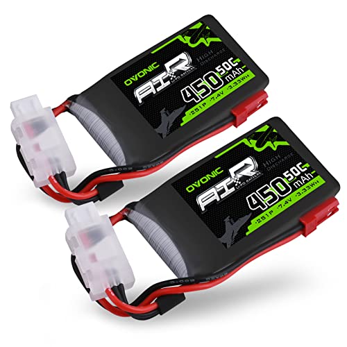 OVONIC Lipo RC Akku 2pcs 7.4V 450mAh 50C 2S mit JST-Stecker für Emax Babyhawk Doinker Moskito Mico RC Heli 250 Hubschrauber Kleines Flugzeug Micro FPV Racing Drohne Quadcopter von OVONIC