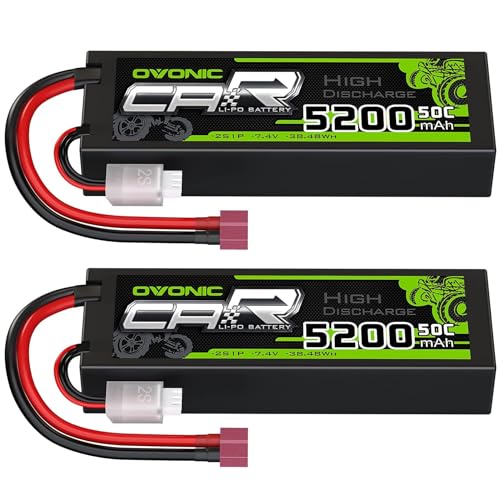 OVONIC RC Lipo Akku 2S 7.4V 5200mAh 50C Deans T Stecker Hardcase LiPo Batterie Zellen für FPV RC Flugzeug Auto Evader BX Quadcopter Hubschrauber LKW Boot (2 Stück) von OVONIC