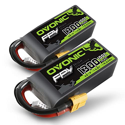 OVONIC RC Lipo Akku 4S 14.8V 1300mAh 100C XT60 Stecker LiPo Batterie Zellen für FPV UAV RC Flugzeug Auto Evader BX Quadcopter Hubschrauber LKW Boot (2 Stück) von OVONIC