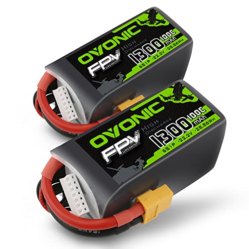 OVONIC RC Lipo Akku 6S 22.2V 1300mAh 100C XT60 Stecker LiPo Batterie Zellen für FPV RC Flugzeug Auto Evader BX Quadcopter Hubschrauber LKW Boot (2 Stück) von OVONIC