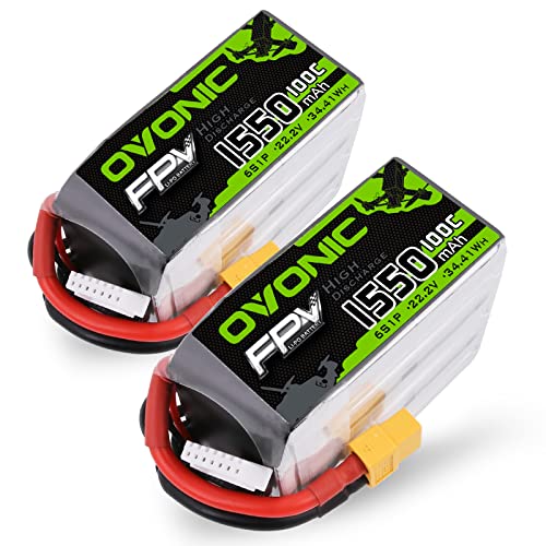 OVONIC RC Lipo Akku 6S 22.2V 1550mAh 100C XT60 Stecker LiPo Batterie Zellen für FPV RC Flugzeug Auto Evader BX Quadcopter Hubschrauber LKW Boot (2 Stück) von OVONIC