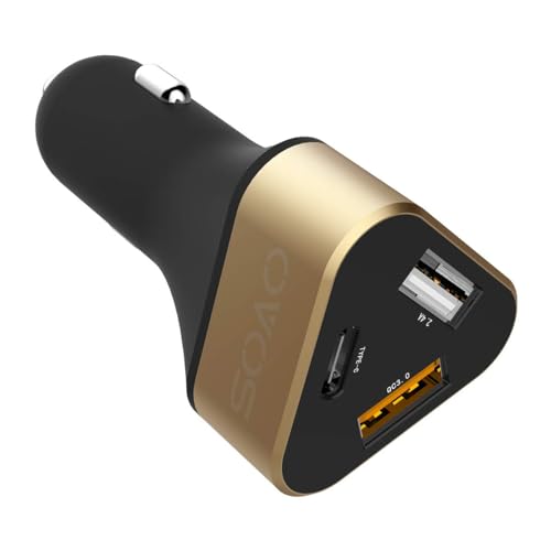 OVOS USB Auto Ladegerät Auto Schnellladeadapter für Zigarettenanzünder Überlastschutz Quick Charge 3.0 3-Anschlüsse Autoladegerät mit QC 3.0 + Type-C für Samsung Galaxy S23/22/ iPhone 14/13 von OVOS