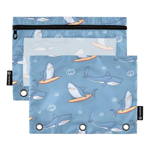 OWFKAY Federmäppchen für 3-Ring-Ordner, Großpackung mit 3 Löchern, Reißverschluss-Bindertaschen mit transparentem Fenster, Haifisch-Surfbrett-Muster OWFKAY Federmäppchen für 3-Ring-Ordner, Großpackung mit 3 Löchern, Reißverschluss-Bindertaschen mit transparentem Fenster, Haifisch-Surfbrett-Muster von OWFKAY