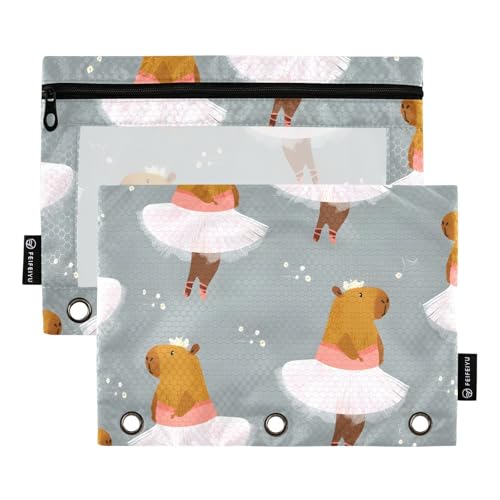 OWFKAY Federmäppchen für 3-Ring-Ordner, Großpackung mit 3 Löchern, Reißverschlussbeutel mit transparentem Fenster, Capybara-Ballerina-Muster OWFKAY Federmäppchen für 3-Ring-Ordner, Großpackung mit 3 Löchern, Reißverschlussbeutel mit transparentem Fenster, Capybara-Ballerina-Muster von OWFKAY