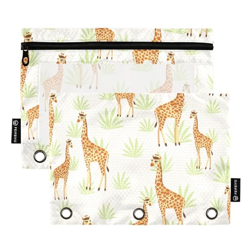 OWFKAY Federmäppchen für 3-Ring-Ordner, Großpackung mit 3 Löchern, Reißverschlussbeutel mit transparentem Fenster, afrikanische Giraffe in hellgelbem Grasland von OWFKAY