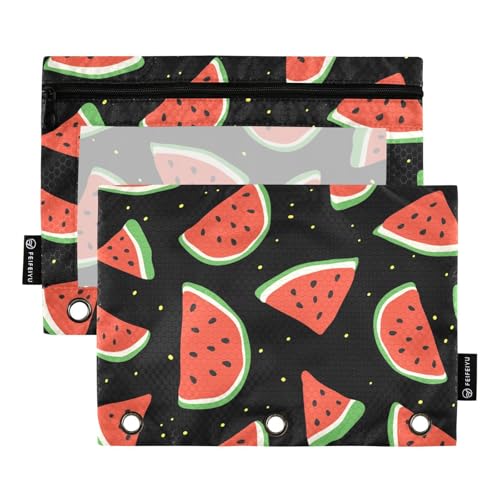 OWFKAY Federmäppchen für 3-Ring-Ordner, Großpackung mit 3 Löchern, Reißverschlussbeutel mit transparentem Fenster, handgezeichnete, wassermelonengelbe Punkte von OWFKAY