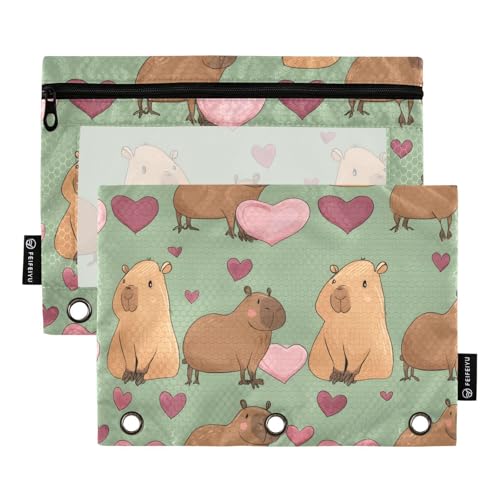 OWFKAY Federmäppchen für 3-Ring-Ordner, Großpackung mit 3 Löchern, Reißverschlussbeutel mit transparentem Fenster, rosa Herz-Capybara-Muster OWFKAY Federmäppchen für 3-Ring-Ordner, Großpackung mit 3 Löchern, Reißverschlussbeutel mit transparentem Fenster, rosa Herz-Capybara-Muster von OWFKAY