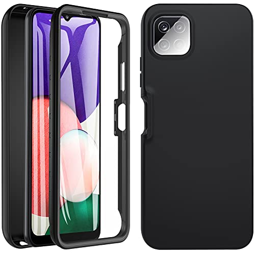 Für Samsung Galaxy A22 5G Hülle (Nicht für A22 4G), Handyhülle Samsung A22 5G, Stoßfest Case 360 Grad Rundumschutz Schutzhülle Liquid Silikon TPU Robust Bumper Mit Eingebautem Displayschutz, Schwarz von OWKEY