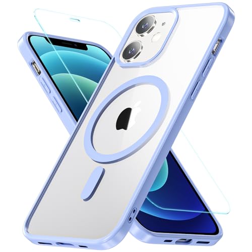 Für iPhone 12 Hülle, iPhone 12 Pro Hülle für Magsafe mit Panzer Schutz Glas, [Schutz in Militärqualität] Stoßfest Magnetisch Handyhülle iPhone 12| iPhone 12 Pro Case Dünn Cover Schutzhülle, Hellblau von OWKEY
