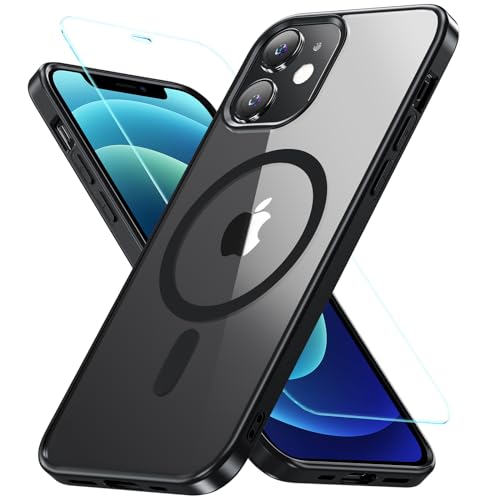 Für iPhone 12 Hülle, iPhone 12 Pro Hülle für Magsafe mit Panzer Schutz Glas, [Schutz in Militärqualität] Stoßfest Magnetisch Handyhülle i-Phone12| Phone 12 Pro Case Dünn Cover Schutzhülle, Schwarz von OWKEY