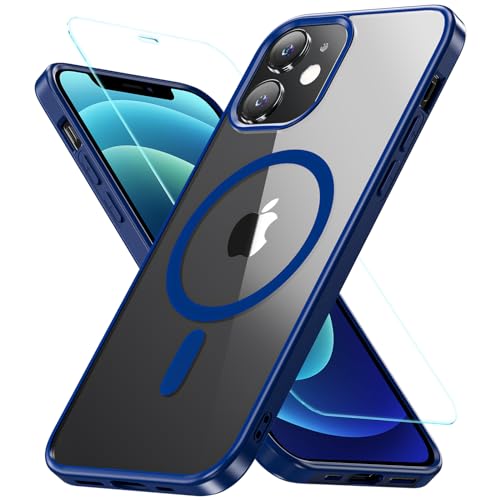 Für iPhone 12 Hülle,iPhone 12 Pro Hülle für Magsafe mit Panzer Schutz Glas,[Schutz in Militärqualität] Stoßfest Magnetisch Handyhülle iPhone 12|iPhone 12 Pro Case Dünn Outdoor Cover Schutzhülle,Blau von OWKEY