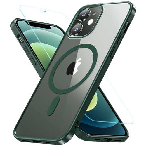 Für iPhone 12 Hülle,iPhone 12 Pro Hülle für Magsafe mit Panzer Schutz Glas,[Schutz in Militärqualität] Stoßfest Magnetisch Handyhülle iPhone 12|iPhone 12 Pro Case Dünn Outdoor Cover Schutzhülle, Grün von OWKEY
