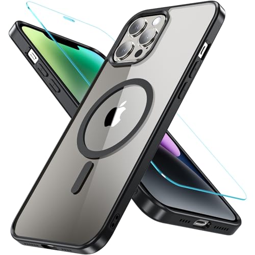 OWKEY iPhone 12 Pro Max Hülle mit Magsafe, Magnetisch Handyhülle iPhone 12 Pro Max 6,7 Zoll mit Panzerglas, [Schutz in Militärqualität] Stoßfest Dünn Outdoor Schutzhülle iPhone 12 Pro Max Case,Schwarz von OWKEY