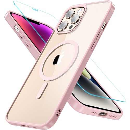OWKEY iPhone 12 Pro Max Hülle mit Magsafe, Magnetisch Handyhülle iPhone 12 Pro Max 6,7 Zoll mit Panzerglas, [Schutz in Militärqualität] Stoßfest Dünn Outdoor Schutzhülle iPhone 12 Pro Max Case, Rosa von OWKEY