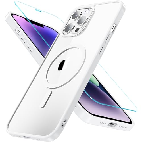 OWKEY iPhone 12 Pro Max Hülle mit Magsafe, Magnetisch Handyhülle iPhone 12 Pro Max 6,7 Zoll mit Panzerglas, [Schutz in Militärqualität] Stoßfest Dünn Outdoor Schutzhülle iPhone 12 Pro Max Case, Weiß von OWKEY