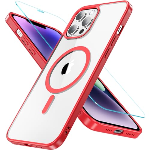 OWKEY iPhone 12 Pro Max Hülle mit Magsafe, Magnetisch Handyhülle iPhone 12 Pro Max 6,7 Zoll mit Panzerglas, [Schutz in Militärqualität] Stoßfest Dünn Outdoor Schutzhülle iPhone 12 Pro Max Case, Rot von OWKEY
