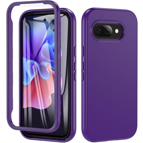 OWKEY Für Google Pixel 9A Hülle mit Integriertem Displayschutz,Silikon 360°Grad Case Rundumschutz Robust Cover Outdoor Bumper Schutzhülle Handyhülle für Pixel 9A(Lila) von OWKEY