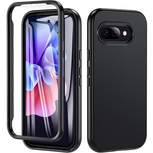 OWKEY Für Google Pixel 9A Hülle mit Integriertem Displayschutz,Silikon 360°Grad Case Rundumschutz Robust Cover Outdoor Bumper Schutzhülle Handyhülle für Pixel 9A(Schwarz) von OWKEY