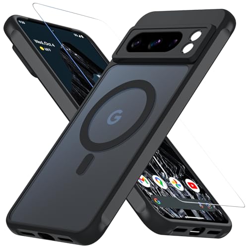 OWKEY Google Pixel 8 Pro Hülle für Magsafe mit Displayschutzfolie aus gehärtetem Glas, [Stoßfester Schutz in Militärqualität] Durchscheinend Magnetisch Slim Bumper Cover Handyhülle für Pixel 8 Pro 6,7 von OWKEY