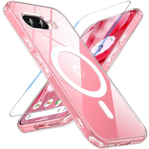 OWKEY Google Pixel 9a Hülle, Magnetisch Pixel 9a Hülle für Magsafe mit Panzer Glas, [Schutz in Militärqualität] Transparent Back Stoßfest Handyhülle Pixel 9a Case Dünn Cover Schutzhülle, Clear von OWKEY