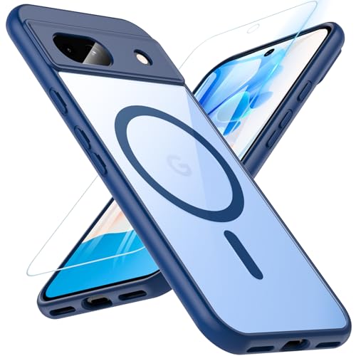OWKEY Pixel 8a Hülle, Magnetisch Google Pixel 8a Hülle für Magsafe mit Panzer Glas, [Schutz in Militärqualität] Stoßfest Handyhülle Google Pixel 8a Case Dünn Outdoor Schutzhülle für Pixel 8a, Blau von OWKEY