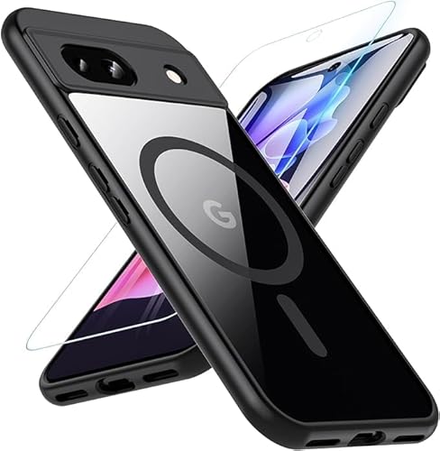 OWKEY Pixel 8a Hülle, Magnetisch Google Pixel 8a Hülle für Magsafe mit Panzer Glas, [Schutz in Militärqualität] Stoßfest Handyhülle Google Pixel 8a Case Dünn Outdoor Schutzhülle für Pixel 8a, Schwarz von OWKEY