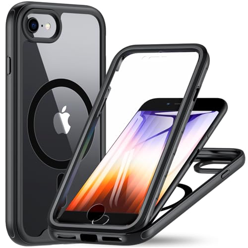 OWKEY Hülle für iPhone SE 2020/2022 (iPhone SE 2/3), iPhone 8/7 Magnetisch Schutzhülle für 1 mit Integriertem Displayschutz, 360 Grad Case Handyhülle für iPhone SE 2/3/ iPhone 8/7 (Schwarz) von OWKEY