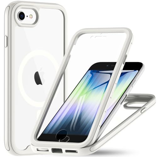 OWKEY Hülle für iPhone SE 2020/2022 (iPhone SE 2/3), iPhone 8/7 Magnetisch Schutzhülle für Mag-Safe mit Integriertem Displayschutz, 360 Grad Case Handyhülle für iPhone SE 2/3/ iPhone 8/7 (Weiß) von OWKEY