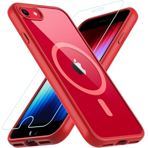 OWKEY Hülle für iPhone SE 2020/2022 (iPhone SE 2/3), iPhone 8/iPhone 7, Magnetisch Schutzhülle für MagSafe mit 9H Schutzglas, Transparent Rückseite Case Handyhülle für iPhone 8/7/6S/6 (Rot) von OWKEY