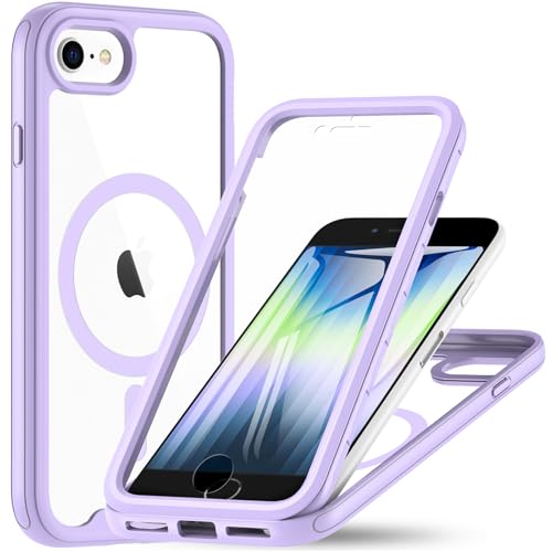 OWKEY Hülle für iPhone SE 2020/2022 (iPhone SE 2/3), iPhone 8/7 Magnetisch Schutzhülle für Mag-Safe mit Integriertem Displayschutz, 360 Grad Case Handyhülle für iPhone SE 2/3/ iPhone 8/7 (Lila) von OWKEY