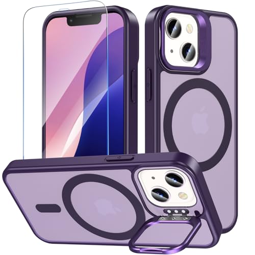 OWKEY Magnetisch für iPhone 13 Mini Hülle/iPhone 12 Mini Hülle mit Ständer,Durchscheinend Matt Schutzhülle mit Panzer Schutz Glas,Kompatibel mit MagSafe,Militär Fallschutz Stoßfest Handyhülle,Lila OWKEY Magnetisch für iPhone 13 Mini Hülle/iPhone 12 Mini Hülle mit Ständer,Durchscheinend Matt Schutzhülle mit Panzer Schutz Glas,Kompatibel mit MagSafe,Militär Fallschutz Stoßfest Handyhülle,Lila von OWKEY