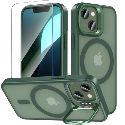OWKEY Magnetisch für iPhone 13 Mini Hülle/iPhone 12 Mini Hülle mit Ständer,Durchscheinend Matt Schutzhülle mit Panzer Schutz Glas,Kompatibel mit MagSafe,Militär Fallschutz Stoßfest Handyhülle,Grün OWKEY Magnetisch für iPhone 13 Mini Hülle/iPhone 12 Mini Hülle mit Ständer,Durchscheinend Matt Schutzhülle mit Panzer Schutz Glas,Kompatibel mit MagSafe,Militär Fallschutz Stoßfest Handyhülle,Grün von OWKEY