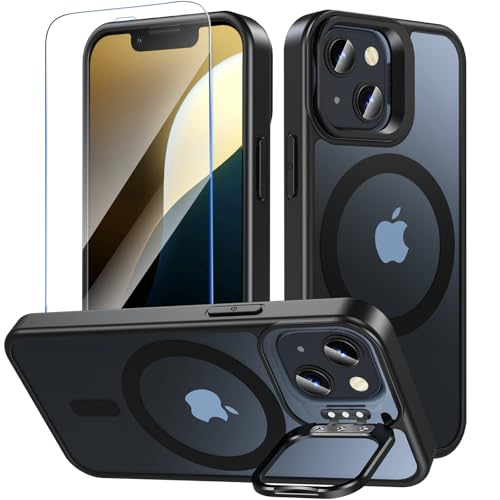 OWKEY Magnetisch für iPhone 13 Mini Hülle/iPhone 12 Mini Hülle mit Ständer,Durchscheinend Matt Schutzhülle mit Panzer Schutz Glas,Kompatibel mit MagSafe,Militär Fallschutz Stoßfest Handyhülle,Schwarz OWKEY Magnetisch für iPhone 13 Mini Hülle/iPhone 12 Mini Hülle mit Ständer,Durchscheinend Matt Schutzhülle mit Panzer Schutz Glas,Kompatibel mit MagSafe,Militär Fallschutz Stoßfest Handyhülle,Schwarz von OWKEY