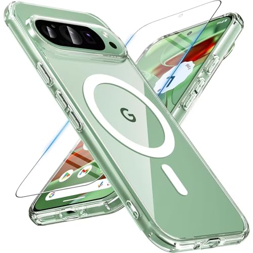 OWKEY Magnetische Schutzhülle für Google Pixel 9 / Google Pixel 9 Pro 2024 [kompatibel mit MagSafe] [mit Hartglas] [transparent, matt] Hartschale, stoßfest, aus Polycarbonat für Pixel 9/Pixel 9 Pro von OWKEY