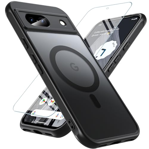 OWKEY für Google Pixel 8A 5G Hülle, Magnetisch Google Pixel 8A Handyhülle für MagSafe mit Schutz Glas Dünn Militärschutz Schutzhülle Case für Google Pixel 8A (Schwarz) von OWKEY