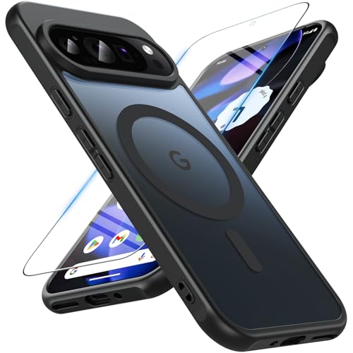 OWKEY Google Pixel 9 Hülle, Magnetisch Google Pixel 9 Pro Hülle für Magsafe mit Panzer Glas, [Schutz in Militärqualität] Stoßfest Handyhülle Pixel 9|Pixel 9 Pro Case Dünn Cover Schutzhülle, Schwarz von OWKEY